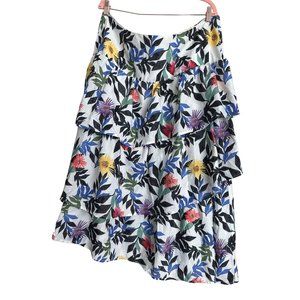Eloquii Womens White Blue Floral Asymmetrical Tiered Ruffle Skirt Size 20